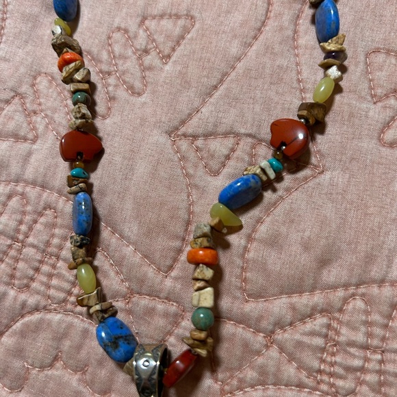 Southwestern Sterling Multi-Gemstone Bear Pendant Necklace - Picture 3 of 4